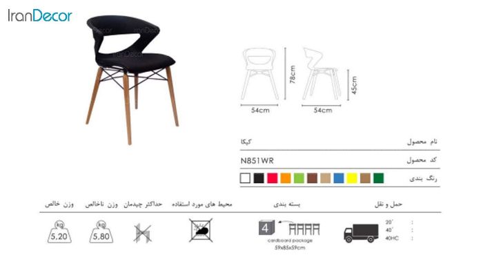 صندلی صنایع نظری پایه چوبی کیکا N851WR - تصویر 2