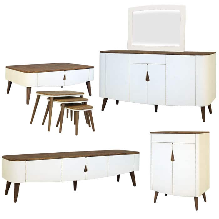 ست میز جلومبلی نگین چوب عسلی CT2129،آینه کنسول MC5129،میز تلویزیون TT7129 و جاکفشی SC4129