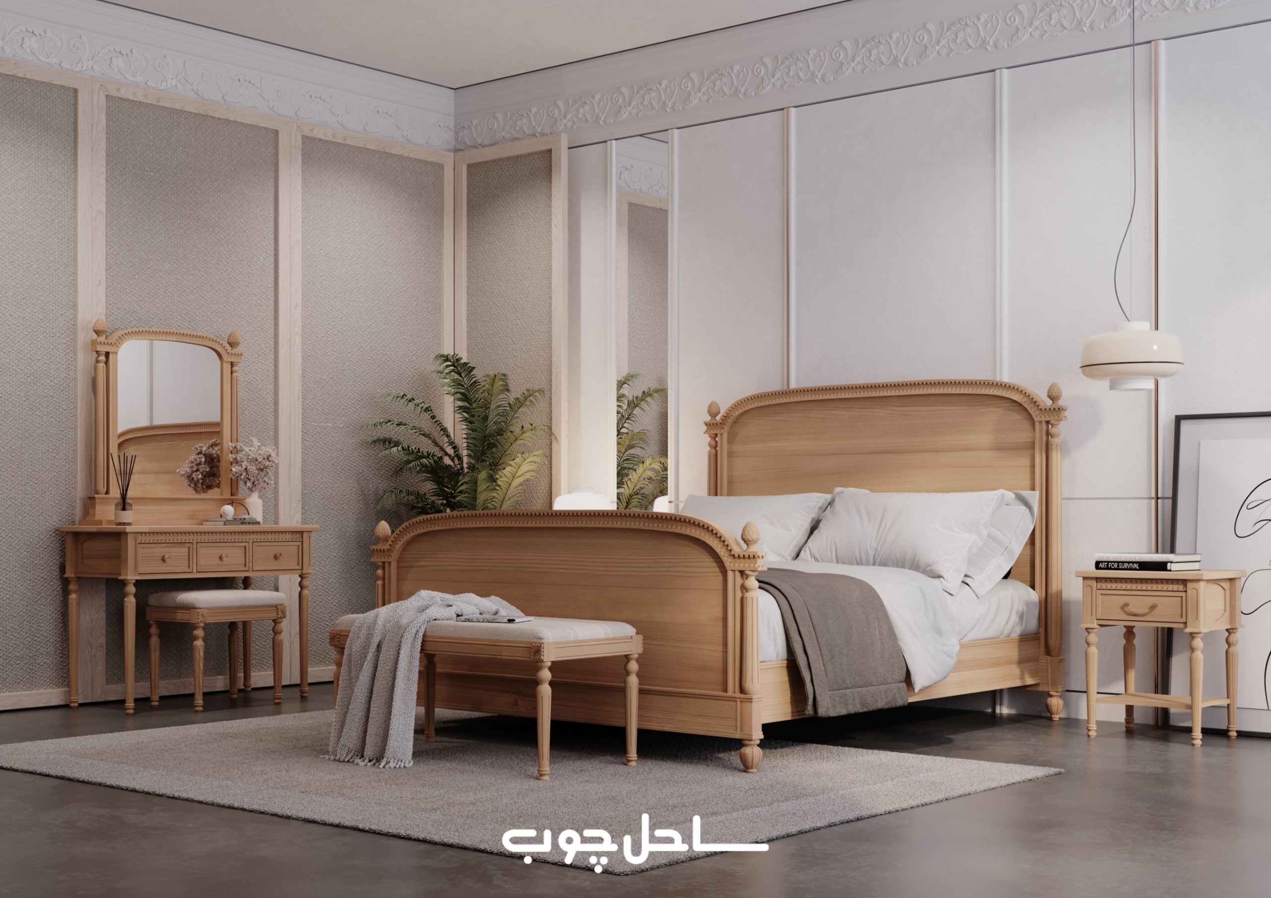 سرویس خواب دو نفره ساحل چوب مدل بلوط - تصویر 2